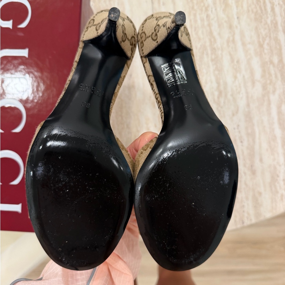 Gucci Tan GG Canvas Horsebit Mule Heels - Picture 3 of 5